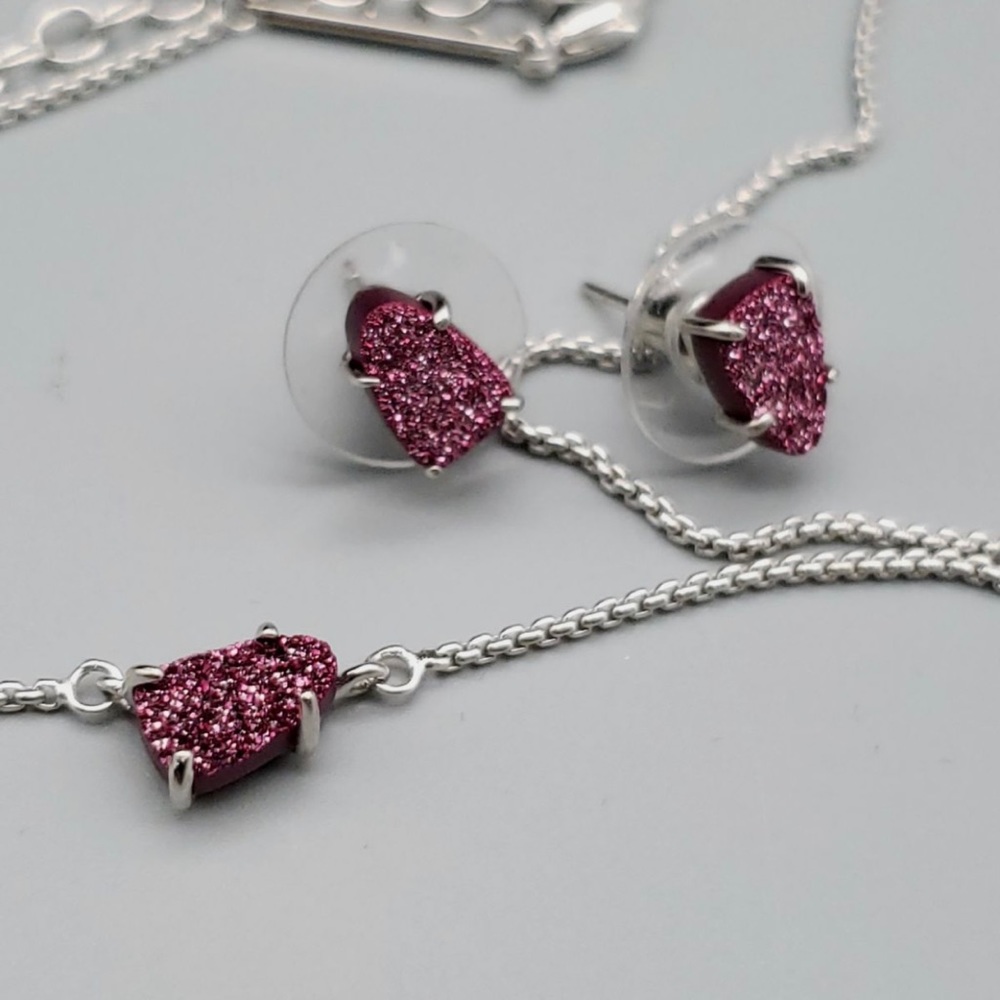 Kendra Scott Helga Violet Drusy Silver Set